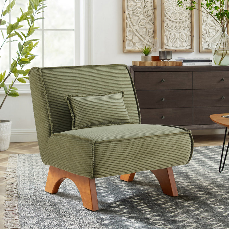 Drayk 29.5'' W Upholstered Accent Lounge Chair with Pillow, Light Green Corduroy