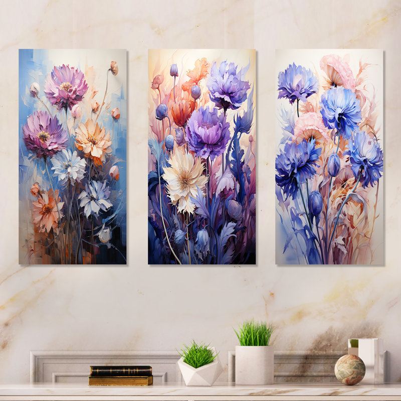 Cornflowers Purple Tones Expression, 28" H x 36" W, Wrapped Canvas