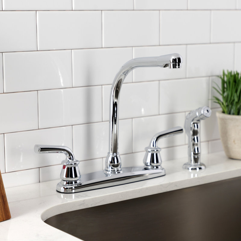 Kingston Brass Restoration Two-Handle 8" Centerset Kitchen Faucet, Polished Chrome, With Side Spray
