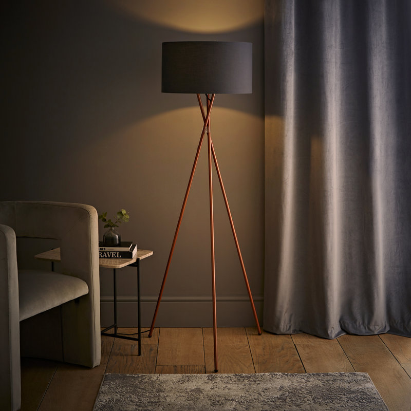 Misner 155cm Camden Tripod Floor Lamp with Large Reni Shade, No, Dark Grey, Copper