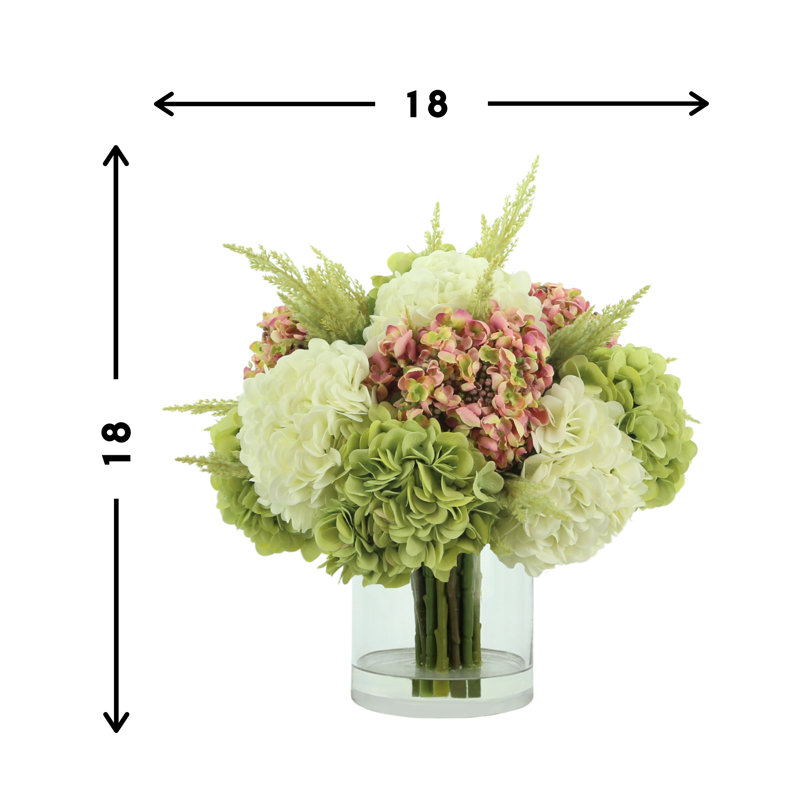 Hydranges and Astilbe Mixed Floral Arrangement in Vase, Pink, White, Green