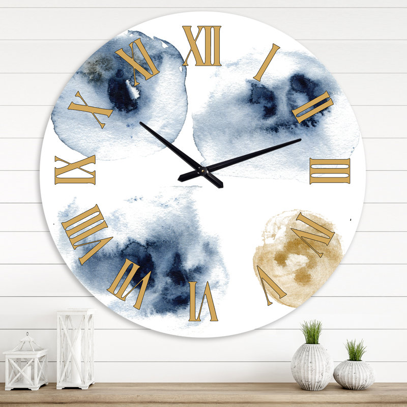 Abstrait bleu foncé et or - horloge murale moderne, Grand