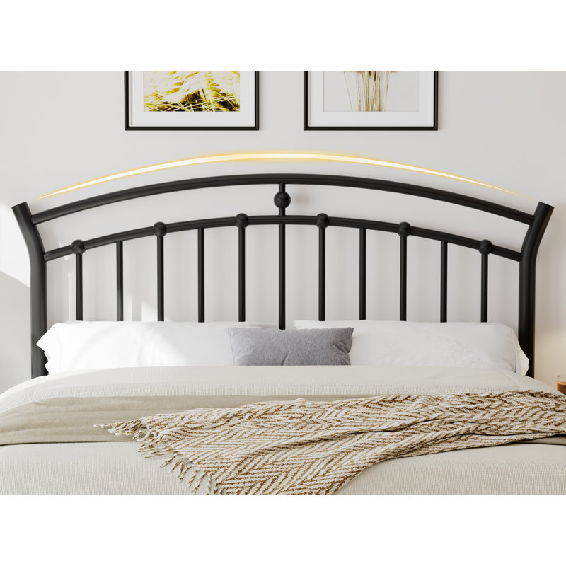  Queen Size Metal Platform Bed With Victorian Style Headboard, Heavy Duty Steel Slat Support, 12"under Bed Storage,easy Assembly, Black