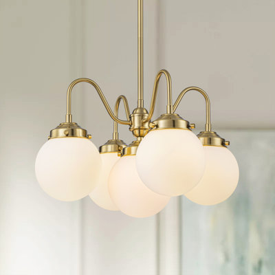 5-Light Modern Transitional Sputnik Chandelier with Sphere Opal Globes Glass