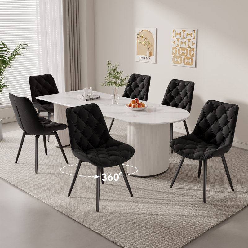 Velvet Swivel Dining Chair, 6cm Thickened Foam Seat, Ergonomic Wide Backrest, 360° Swivel Metal Base, Anti-Slip Feet, Multiple Colours & Sizes Available, For Dining Kitchen Bedroom Vanity