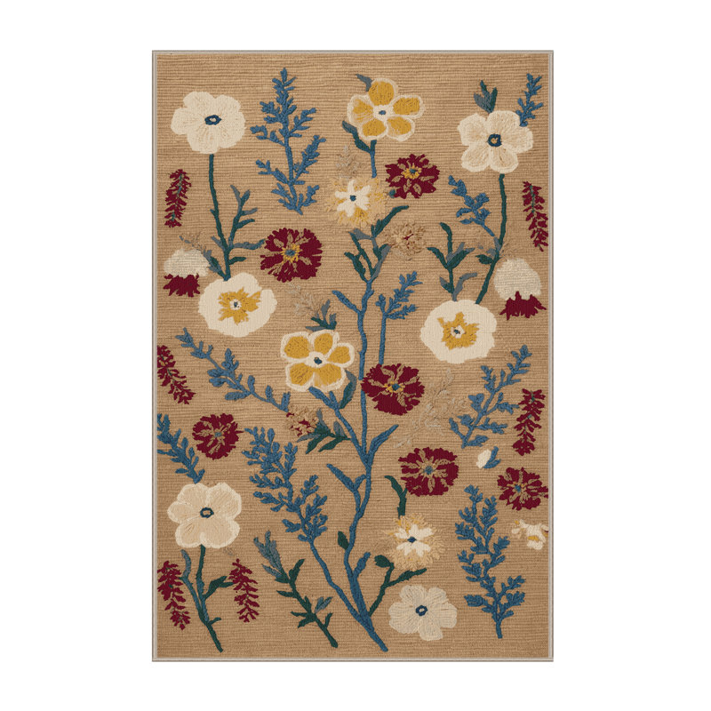 Tapis botanique brun lavable à la machine