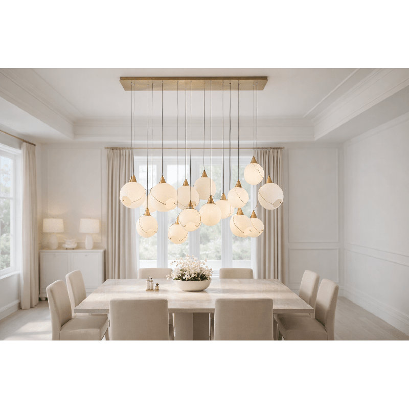 Lustre linéaire en verre opale 60 po Geissler - 13 lumières