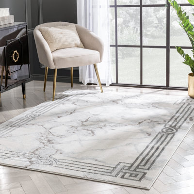 Fairmont Well Woven Huntington Retro Marble Border Grey Glam Rug