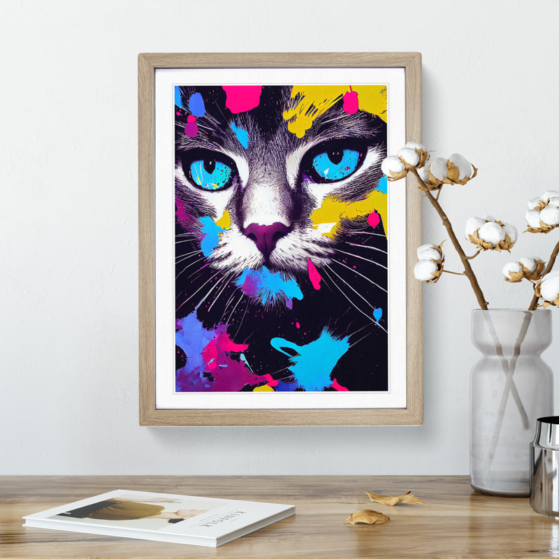 Cat Splashed In No.3 - Single Picture Frame Painting, Oak, 34cm H x 25cm W x 2cm D