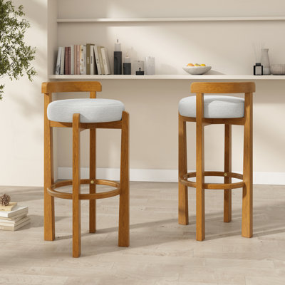 Ray 30.6” Seat Height Rubberwood Bar Stools With Cushion Seat