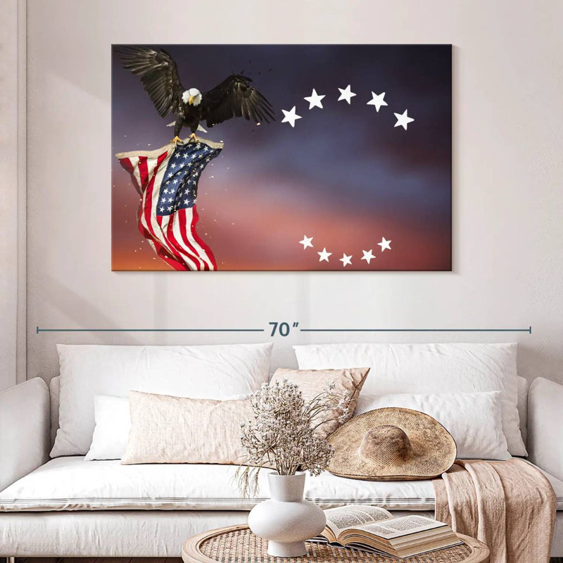 Brampt Bald Eagle With American Flag, 32" H x 48" W
