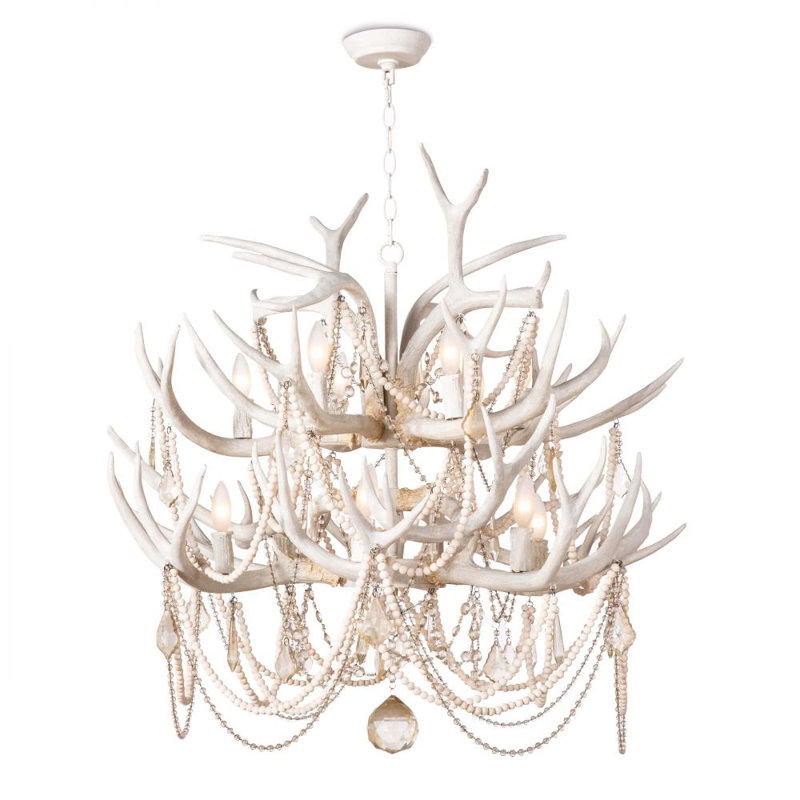 White Brass Antler 12-Light Chandelier