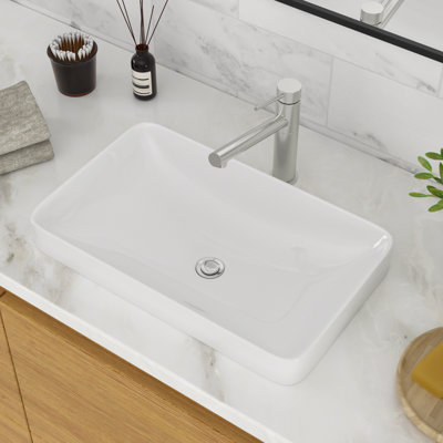 GhomeG 19"W x 12"D White Ceramic Bathroom Sink Rectangular Vessel Vanity Sink