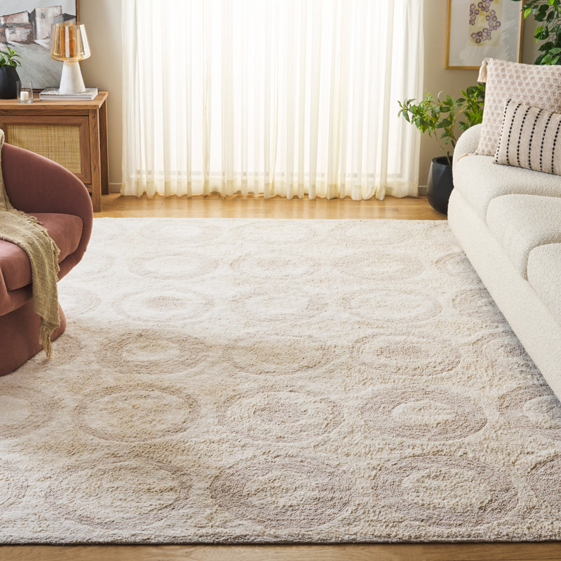 Mullen Geometric Handmade Cotton Area Rug in Ivory, Rectangle 8' x 10'