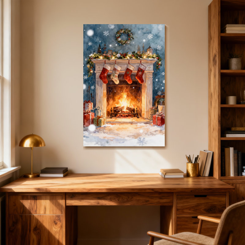 Foyer de Noël avec des bas et des cadeaux, H 48 po x l 32 po