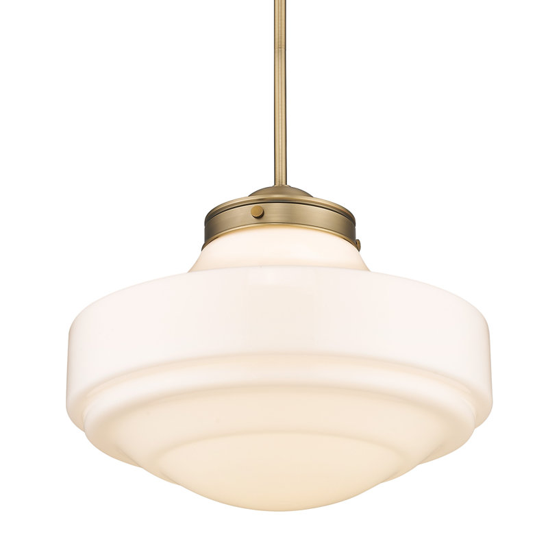 Melora 1 - Light Schoolhouse Pendant, Vintage Milk Glass, Modern Brass
