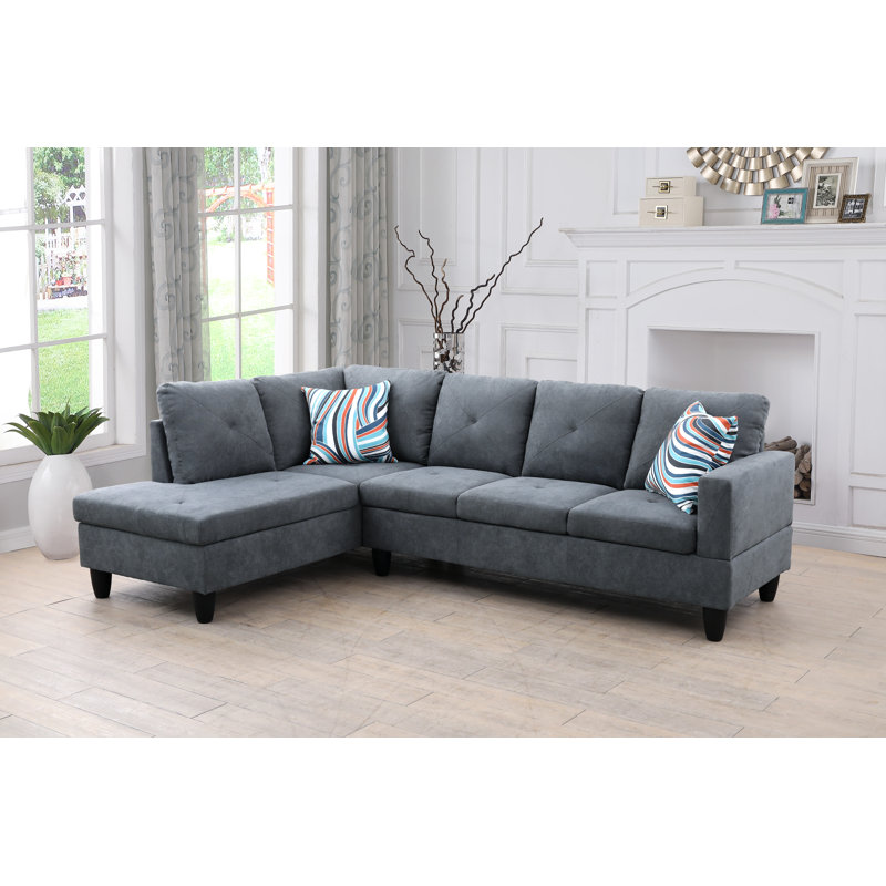 Upholstered L-Shaped Sectional Left Hand Facing, Black, Davy Gray Microfiber/Microsuede