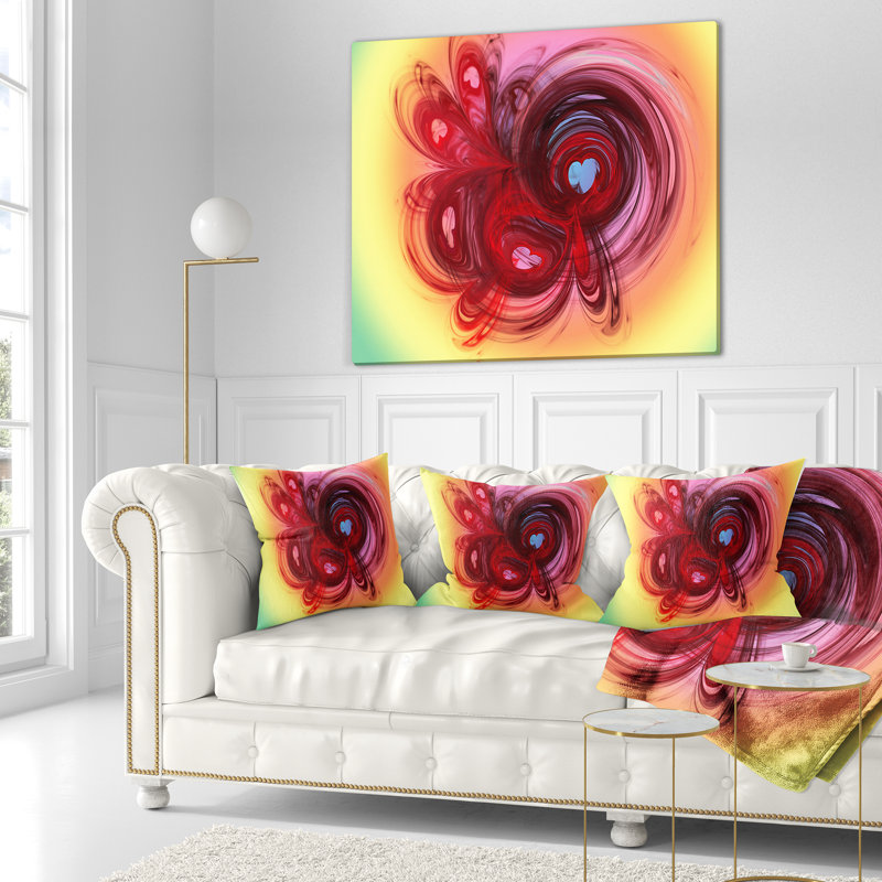 Waves Around the Hearts - Coussin imprimé abstrait, 18 po x 18 po, Coussin décoratif