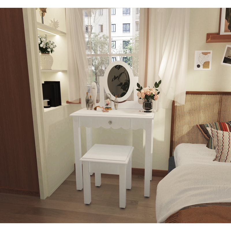 White Kids Vanity, Makeup, and Study Table, White