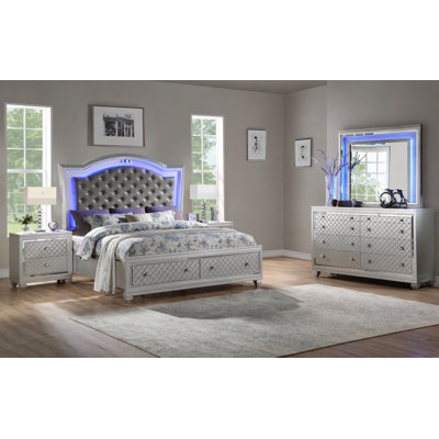 Latosia Silver Bedroom Set with LED lighting