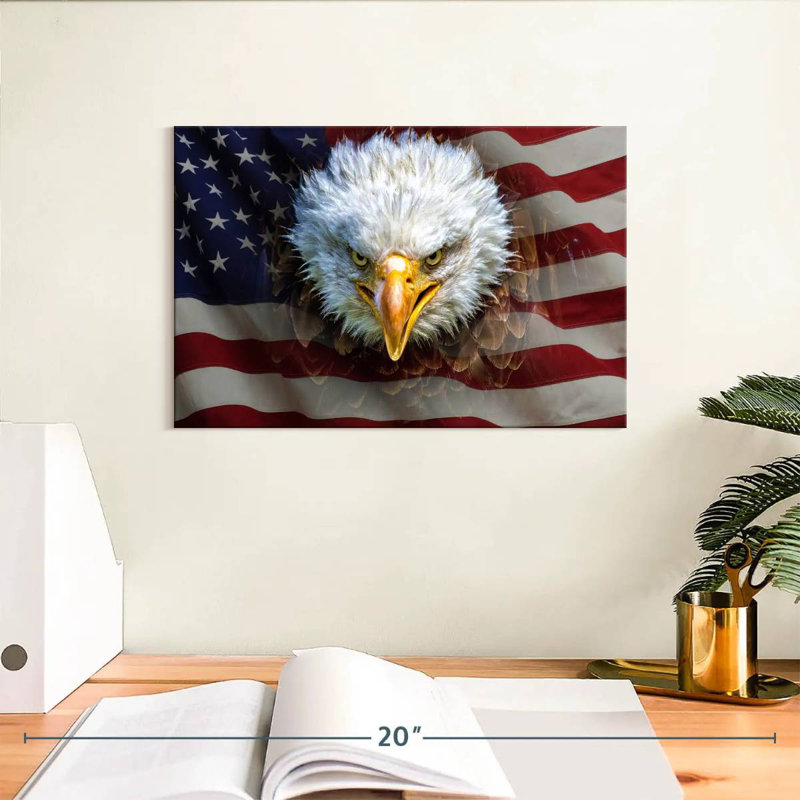 Bald Eagle On US Flag, 8" H x 12" W