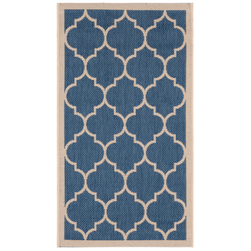 Courtyard Performance Geometric Indoor/Outdoor Area Rug, Rectangle 8' x 10', Beige/Navy