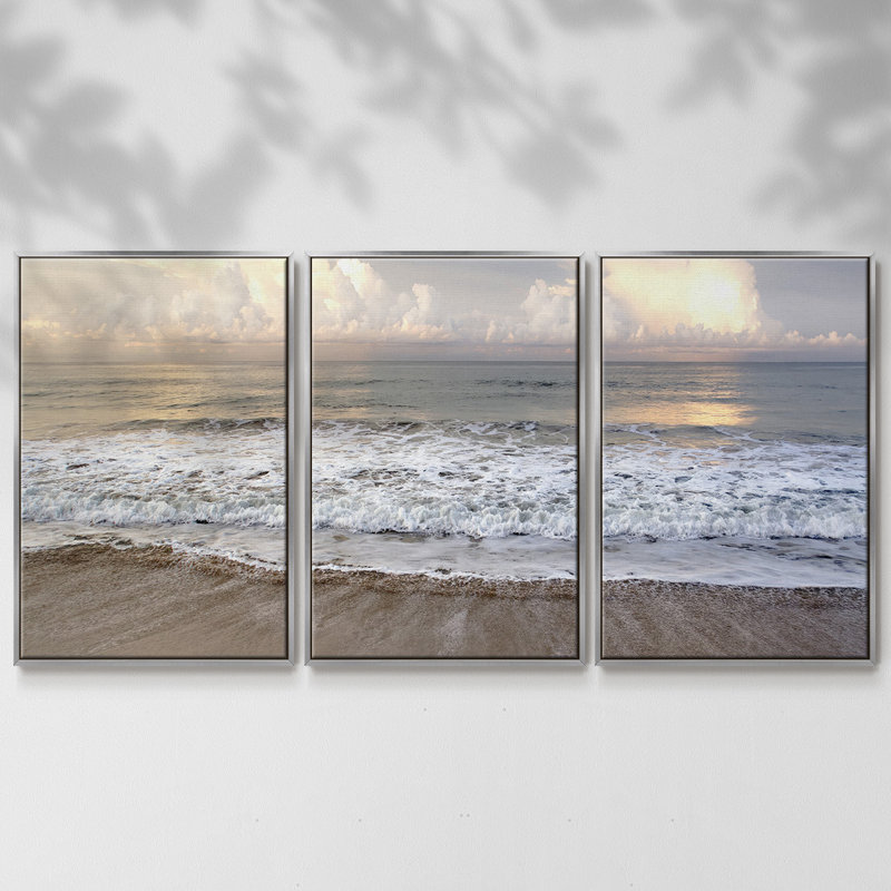 Ebbings Wave, reproduction sur toile 3 pièces, H 24 po x l 48 po, Encadrement argenté