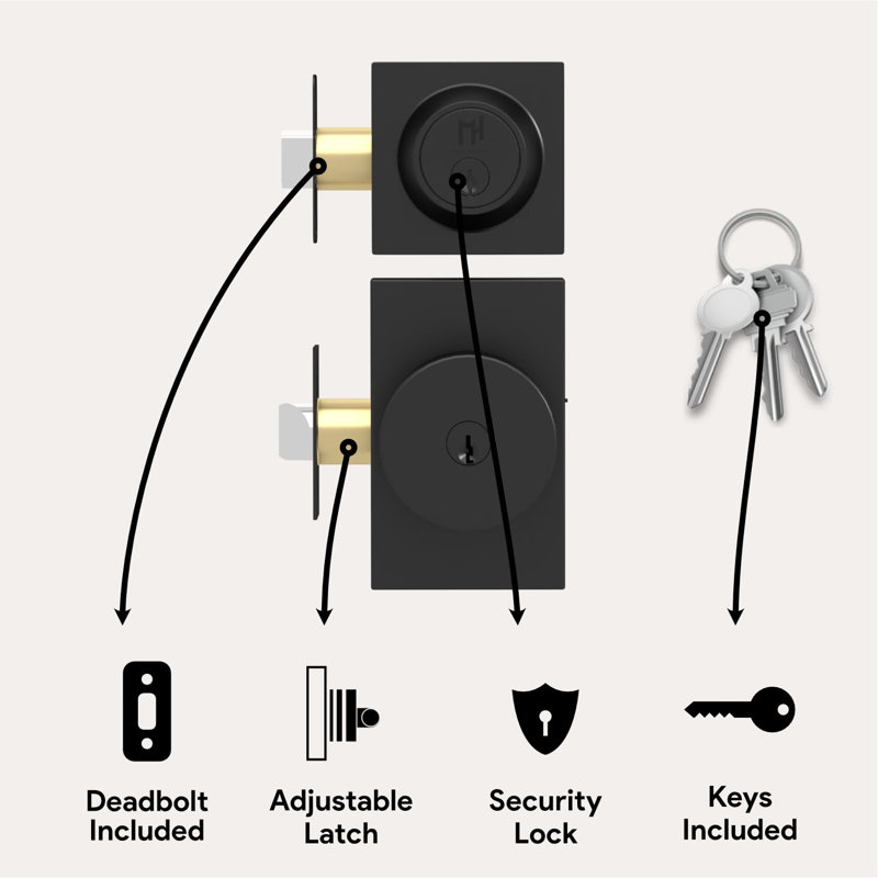 Mega Handles Laura - Ensemble de 1 poignée de porte d'entrée et serrure à pêne dormant, Noir mat