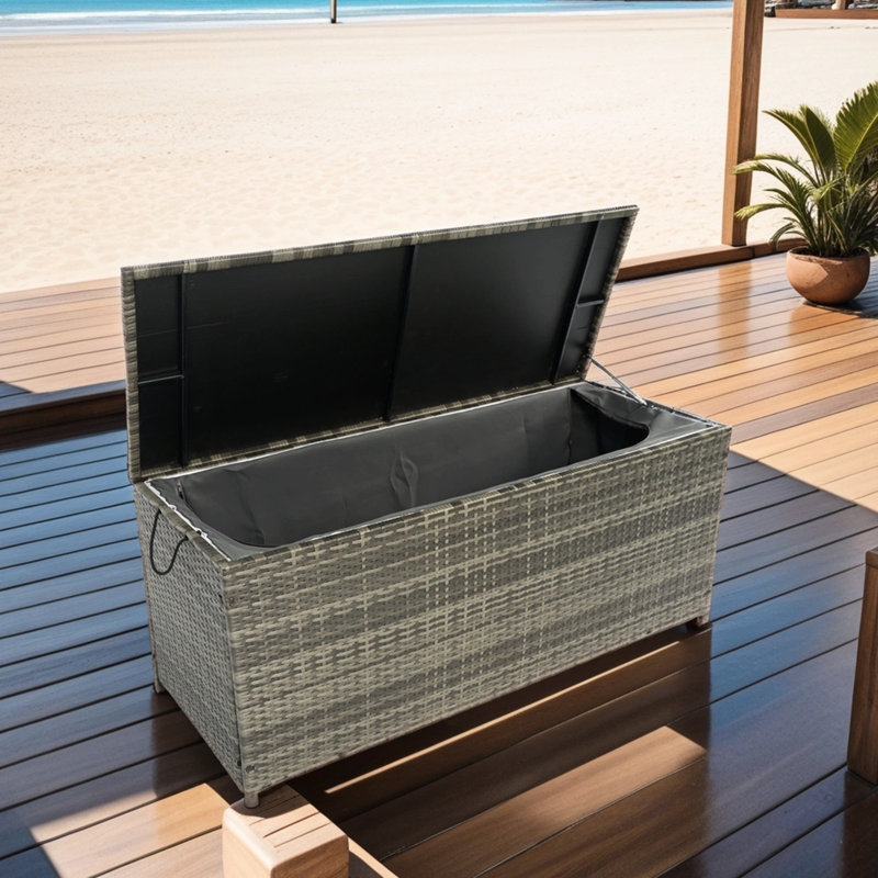 113 Gallon Poolside Storage Chest. Grey With Lid. Lightweight , Metal Frame. Water . Space Patio Deck Box. Rust Interior. For Outdoor