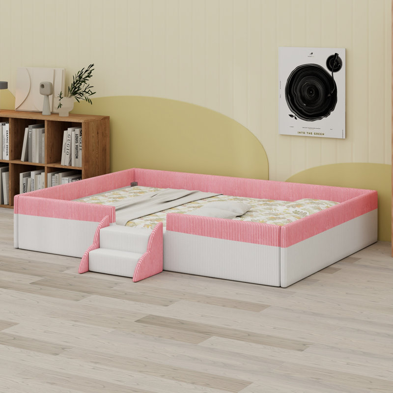 Upholstered, Grand lit, Rose et blanc