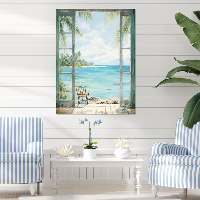 Windows at the beach II - Coastal Windows, reproduction d'art encadrée, Toile tendue, 32" H x 24" W