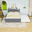 Grand lit plateforme en bois avec tête de lit à DEL, gigogne simple TG et 2 tiroirs-800825323