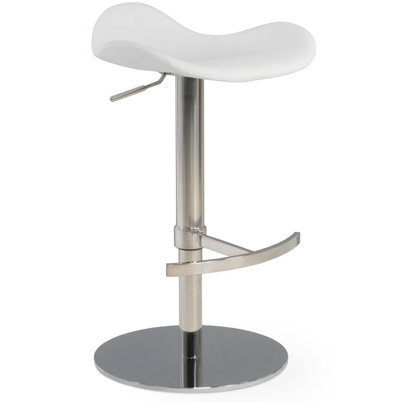Falcon Piston Adjustable Height Swivel Bar Stool, White Faux Leather