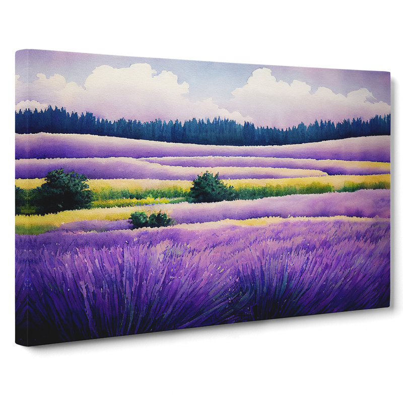Lavender Field Watercolour Vol.6 - Wrapped Canvas, 35cm H x 50cm W x 3cm D