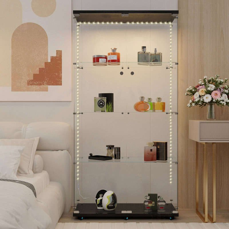 Armoire de rangement en verre trempé, armoire à vin, armoire de rangement, classeur, avec bande lumineuse à DEL Bluetooth