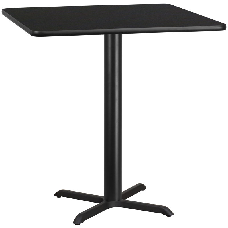 Black Square Laminate Dining Height Table with Pedestal Base