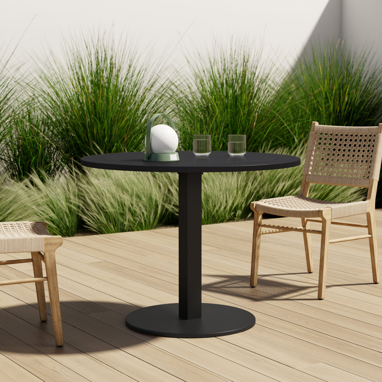 Sunset 30'' Powder Coated Aluminum Fliptop Outdoor Dining Table, Black, 30" H x 35" L x 35" D