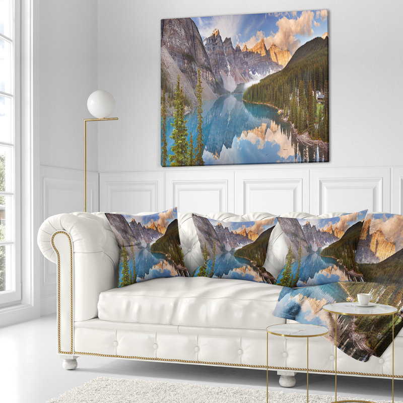 Coussin décoratif paysage du lac Moraine à Banff Park Canada, 18 po x 18 po, Coussin décoratif