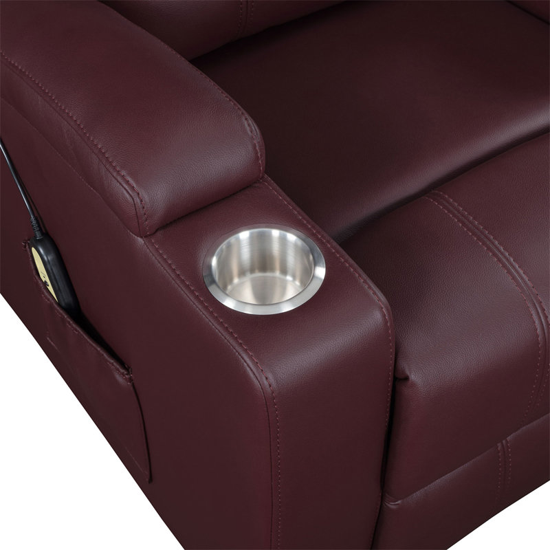 Macklin Wine Upholstered Power Lift Massage Recliner, Wine Red