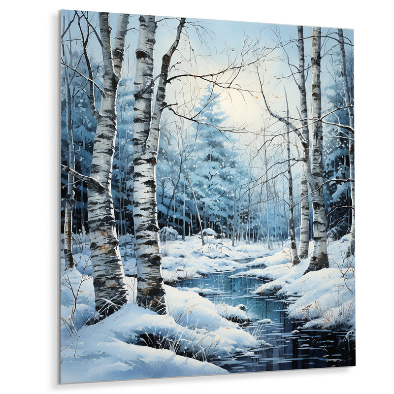 Birch Woods Winter Moonrise V, H 32 po x l 16 po, Metal