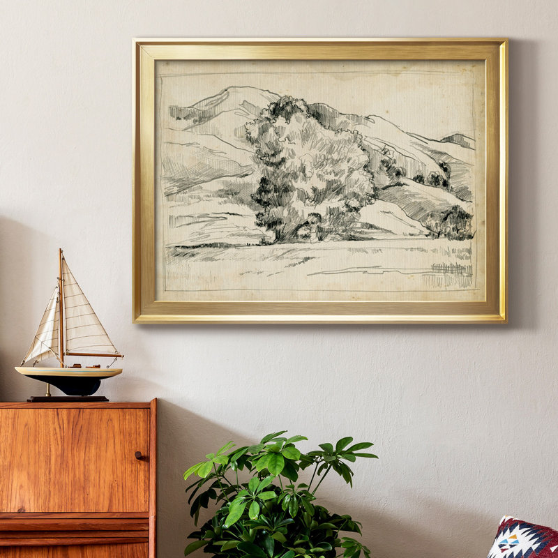 Croquis de montagne II, H 30,5 po x l 42,5 po x P 1 po, Cadre doré, Pas de tapis