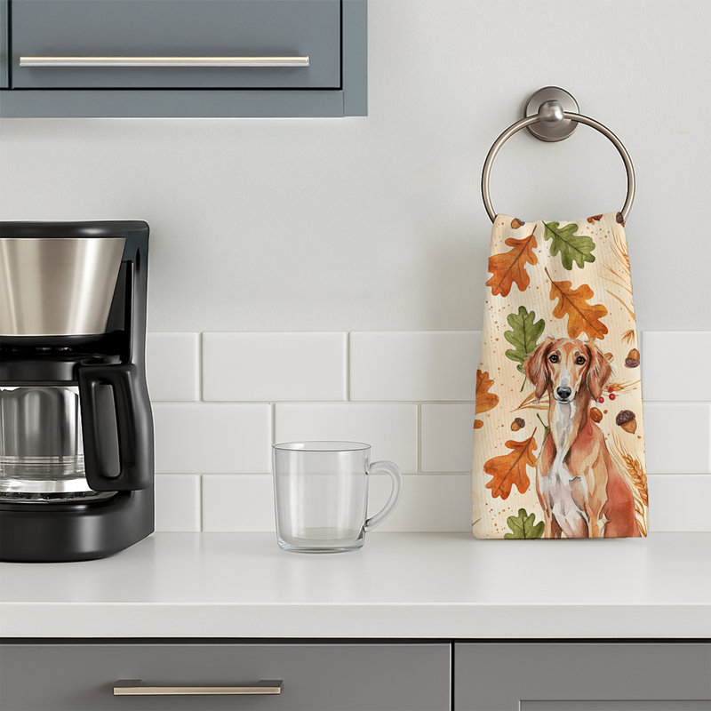 Red Saluki Heirloom Fall Kitchen Towel, Red Saluki