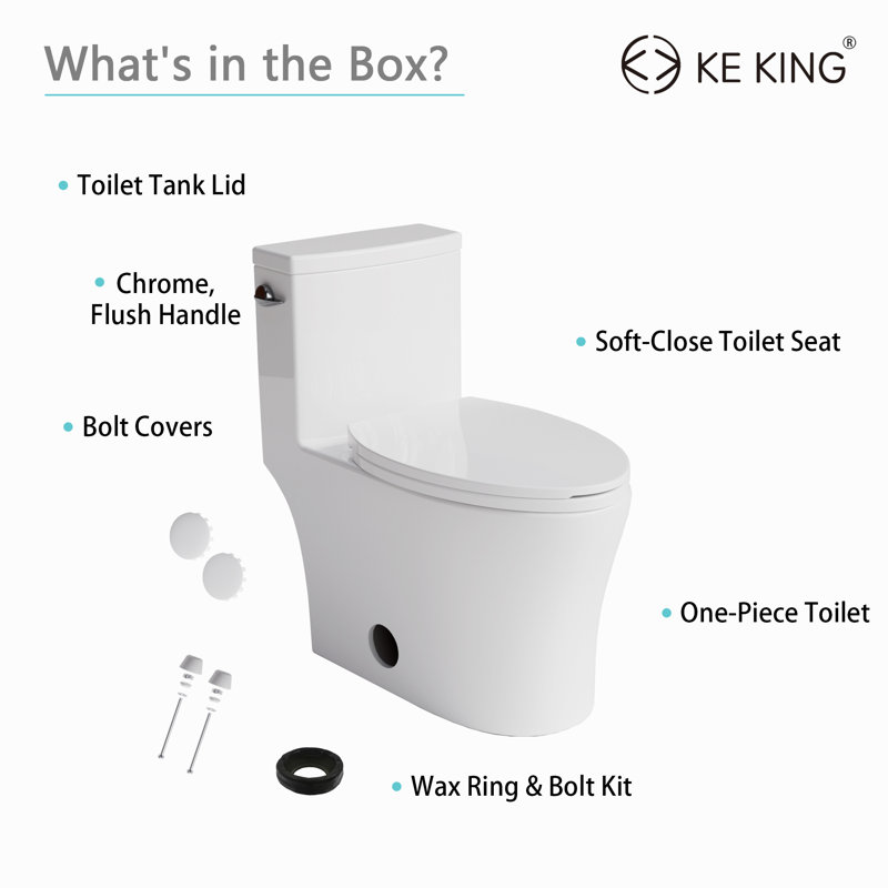 KE KING Elongated One Piece Toilet, Powerful Flush Modern Toilet (Side Flush) 12'' Rough-In