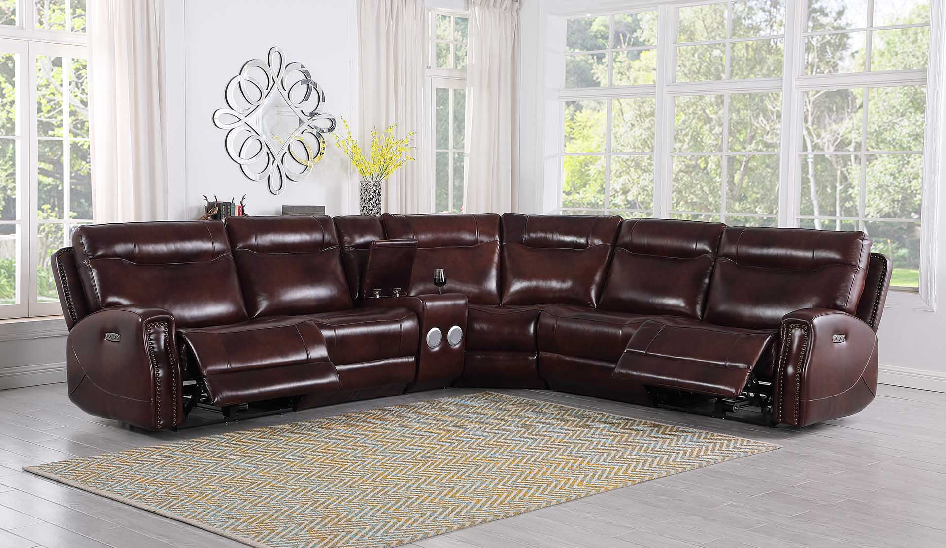 Genuine leather best sale reclining sectional