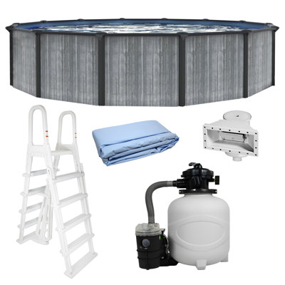 Piscine hors-terre à cadre rigide en acier de 52 pieds de 52 pieds Blue Wave San Pedro avec sièges supérieurs en acier de 6 po, système de filtre à sable de 0,5 HP, échelle, écumoire et doublure - capacité de 5 130 gallons pour un usage familial