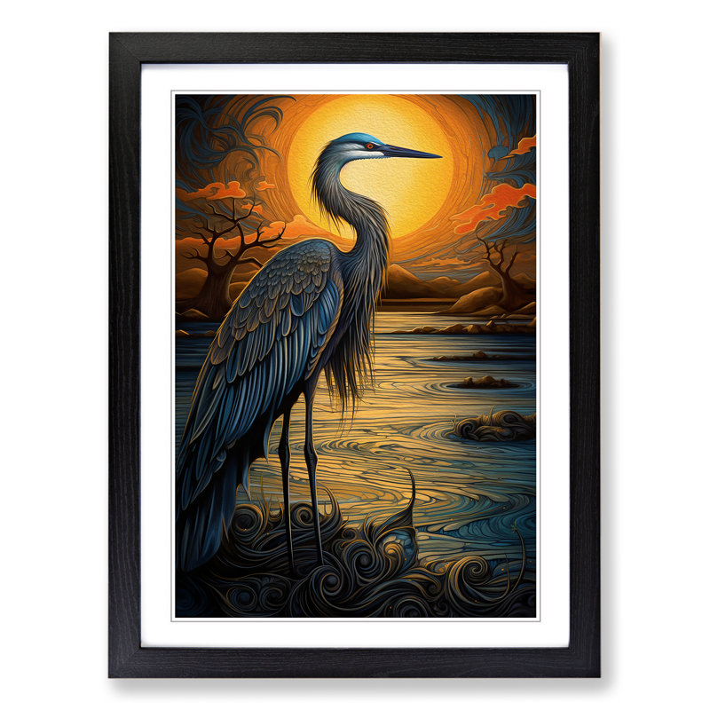 Heron Nouveau - Framed Print