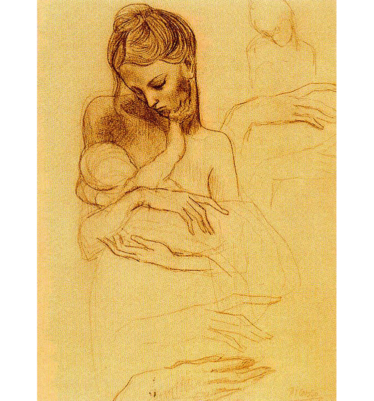 Mère et enfant, H 18 po x l 13 po