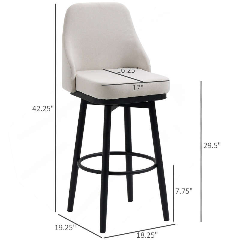 Ensemble de 2 tabourets de bar, tabourets de bar pivotants à 360 ° modernes, chaises de cuisine rembourrées d'une hauteur de siège de 29,5 pouces avec pieds et repose-pieds en acier, blanc crème