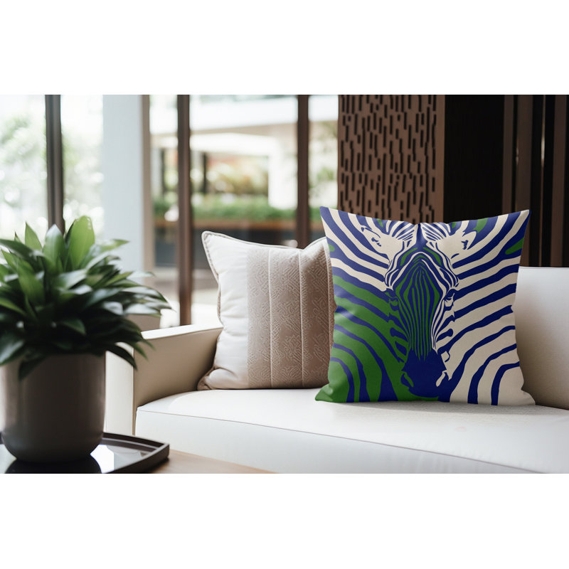 Coussin d'intérieur Salie Zebra, Azur royal, 16 po x 16 po