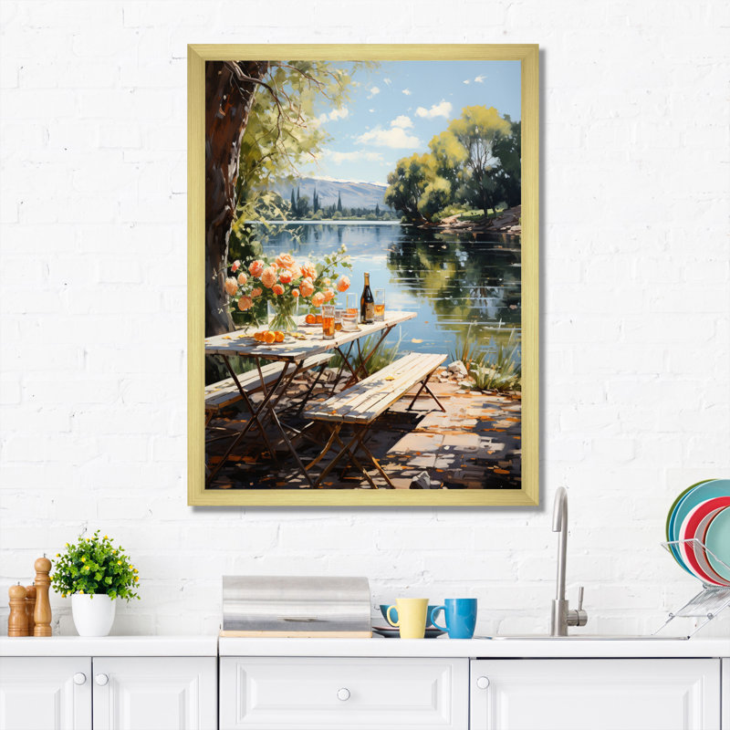 «Food Picnic by the Lake II», reproduction sur toile, H 20 po x l 12 po x P 1 po, Encadrement doré